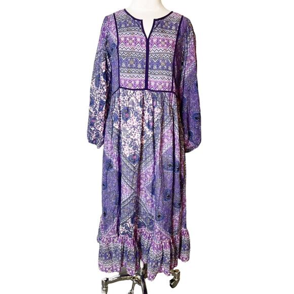 Ne Quittez Pas Anthropologie Prairie Boho Purple Midi Dress sz M - Picture 1 of 7